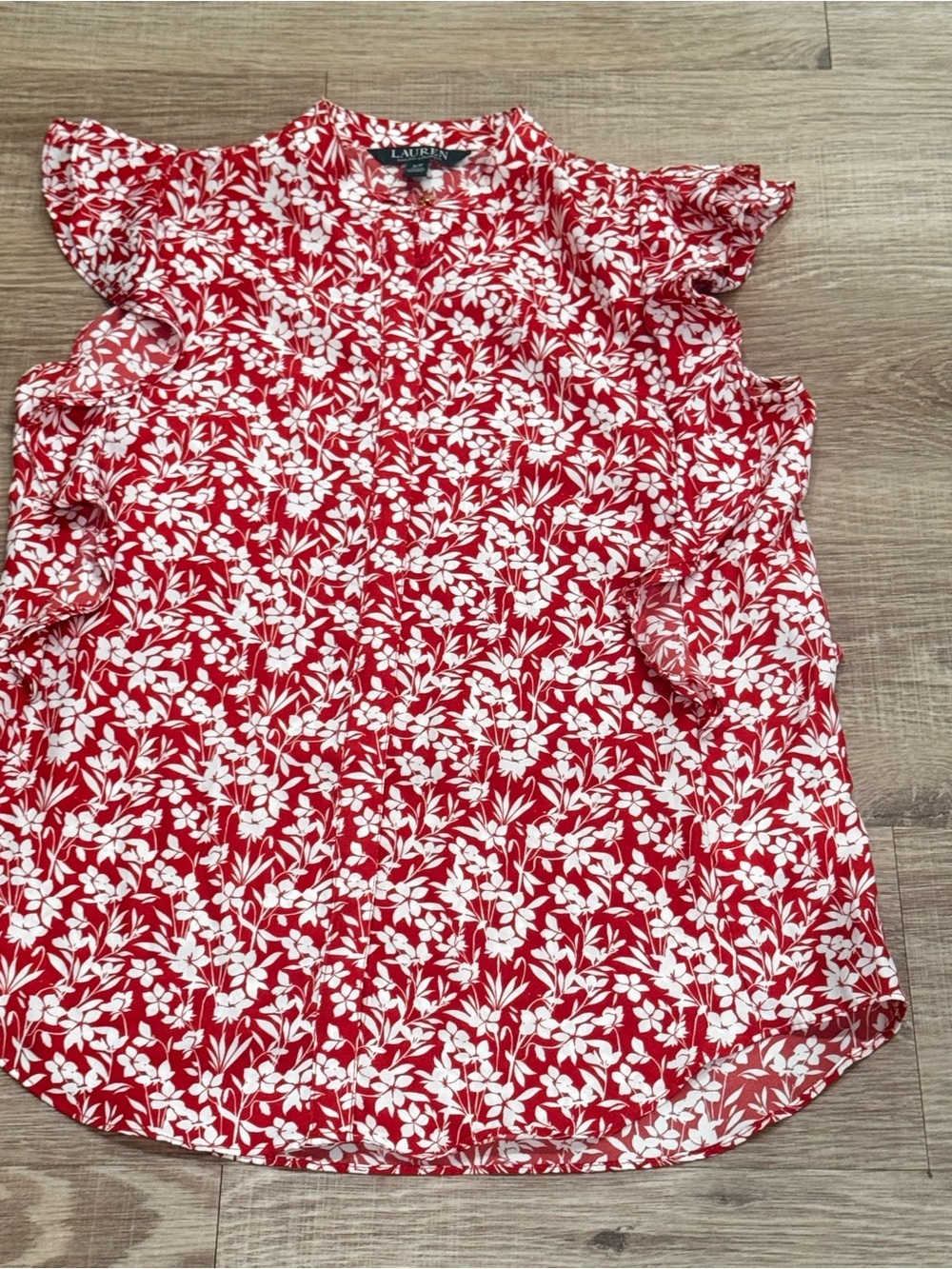 Lauren Ralph Lauren Orange Floral Ruffle Sleeve Blouse Size SP Petite